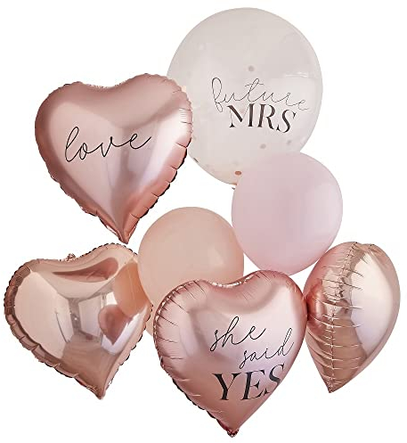 Luftballon Set JGA Konfetti-Ballons & Herz-Ballons SHE SAID YES rosa blush rosé-gold kupfer helium-fähig Raumdeko Dekoration Accessoires Zubehör Junggesellen-Abschied Party Frauen Braut 9 Ballons