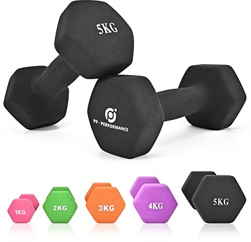 PP PERFORMANCE Neoprene Dumbbell Hand Weights for Women Men Arm Pilates Dumbbell Set 5 KG x 2