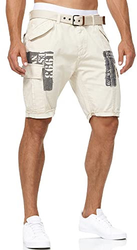 Indicode Herren Jaramillo Cargo Shorts mit 6 Taschen aus 100% Baumwolle | Kurze Hose Fog, XXL