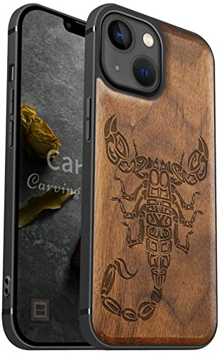 Carveit Handyhülle für iPhone 13 mini, Nussbaum-Skorpion Stamm | Holz Cover kompatibel MagSafe Silikon Stoßfeste Case, Magnetisch Hull für iPhone 13 mini Handyhulle