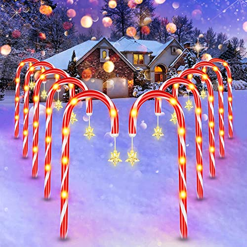PKKP 10 Stück Zuckerstangen LED Außen, 70LED Zuckerstangen Lichterketten mit Sternenlichtern, 8 Modi Zuckerstangen Beleuchtet Solar, Weihnachtssbeleuchtung für Garten Weihnachtsdeko (10 Stück)