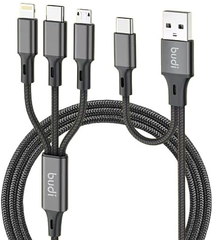 Budi 6-in-1 Universal-Ladekabel – USB auf Lightning, Micro-USB, Typ-C Multifunktions-Anschluss
