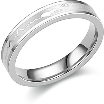 Ayoiow Verlobungsringe Paar Gravur, Ringe Silber 4mm Herzschlag Partnerringe Ring Größe 57 (18.1)