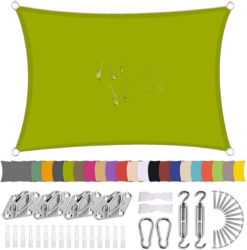 Ziligengsheng Sonnensegel Rechteck 1 x 2m Wasserdicht Sonnenschutz Balkon Terrasse mit Montagezubehör PES Polyester 98% UV-Schutz Reißfest Wetterfest für Garten Outdoor,Gelb-grün