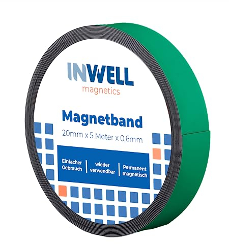 Inwell - Magnetband 20 mm in Farbe Grün auf Rol | 5 meter | NICHT Selbstklebend | Stark magnetisch | Magnetstreifen