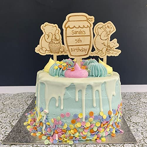 Luck and Luck Winnie Puuh Tortendeko Personalisierte Geburtstag Party Kuchen Topper Holz Kuchendeko Benutzerdefinierte Cake Topper (3pcs)
