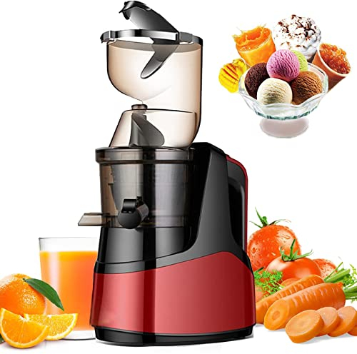 Slow Juicer Machine-Squeeze Whole Fruits&Vegetables, Fruit Vegetable Masticating Electric Juicers, Ice Cream Maker, Reverse Function/BPA Free, Low Noise Small Juice Maker,red