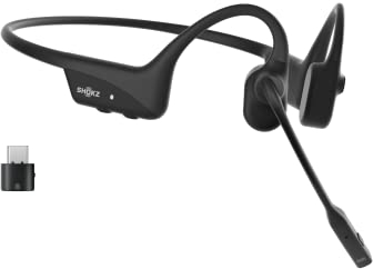 SHOKZ OpenComm2UC (mit Dongle-C) kabelloses Knochenschall PC Headset, Bluetooth Open-Ear Kopfhörer mit Noise-Cancelling Mikrofon, Ohrhörer für Office, Anruf, 16 Stunden Sprechzeit, mit Lesezeichen