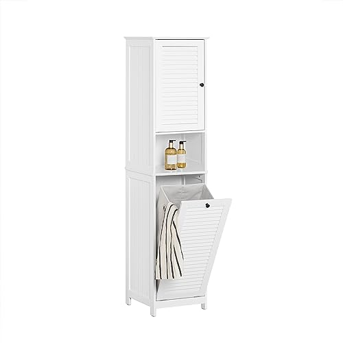 SoBuy Meuble Colonne avec Panier à Linge – Armoire de Salle de Bain Rangement Étroit Étagère de Salle de Bain Petit Meuble WC Placard Blanc 40x170x38 cm BZR124-W