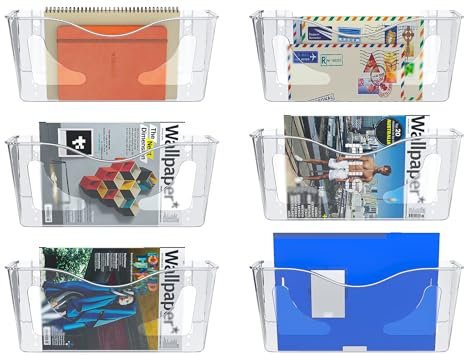 EasyPAG 6 Pochette Paysage Acrylique Transparent Porte Revue Mural Porte Document Suspendu A4 Organisateur de Bureau à Suspendre Banette de Rangement Range Papier Corbeille a Courrier Murale