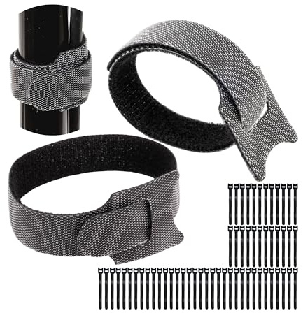 Klett-Kabelbinder mit Schlaufe, 50 Stück, 15 cm Länge, in Schwarz, Kabelklett aus Nylon, Schlaufenklettband, wiederverschließbare Kabelorganisation, Kabelbinder Klett Verschluss, Klemme Kabel Band