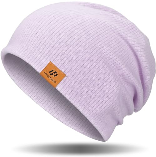 GXCROR Beanie Damen Mütze Herren Warm Slouch Beanie Mütze Unisex Weich Wintermütze Atmungsaktiv Mütze Damen Winter für Chemo, Skifahren, Laufen, Radfahren (Helles Lila)