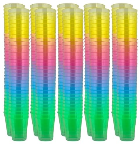 MIJOMA Unzerbrechliche Schnapsgläser aus Kunststoff, Robuste Shotgläser. Jello Shots, Desserts, Party, Hochzeit, Geburtstag. Geschirrspülergeeignet, Wiederverwendbar. 29ml (Regenbogen, 320 Stück)