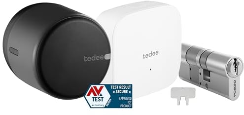 tedee Go Smart Lock mit WiFi, Zylinder 30-61/30mm und App Bluetooth für Fernzugriff, Smartes Türschloss verwandelt Ihr Smartphone in einen Schlüssel,AV-TEST elektronisches Türschloss, Schwarz