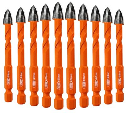 BGTEC Masonry Drill Bits Set - 10pcs 8mm Tungsten Carbide Tip Tile Drill Bit Set for Ceramic Tile, Brick Wall, Concrete, Wall Mirror, Glass, Plastic and Wood Hex Shank.