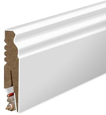 Plinthe en MDF lisse, longueur 207 cm, hauteur 8 cm, épaisseur 1,6 cm