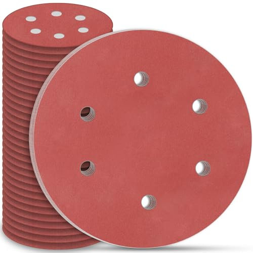 STEBRUAM 30Pcs Disque Poncage 225 mm, Disque Abrasif 225mm 6 Trous Ronds Papier Abrasif Grain P240 Disques Abrasifs pour Cloisons Sèches Ponceuse Girafe