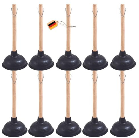 Novaliv 10 Stück Pömpel Abfluss 140 mm Ø Saugglocke Abfluss Pümpel Toilette Pömpel mit Holzstiel Plunger WC Pömpel mit Durchmesser von 14,5cm IDEAL als Abfluss Pömpel für verstopfter Abfluss Pumpfix