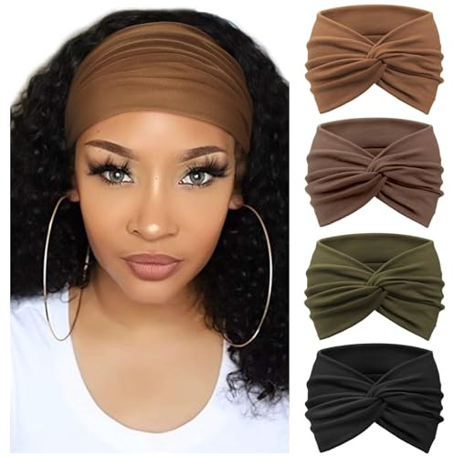 DRESHOW 4 Stück Damen Stirnband Elastische Weiche Stirnbänder Kopfband Haarband Kopf Wickeln Niedlich Haarschmuck für Alltag Yoga Sport Fitness