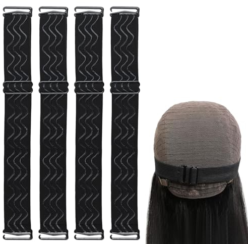 Bekecidi 4 Piezas Banda Elástica para Pelucas, Correa de Fijación de Gancho Ajustable Peluca Antideslizante Sin Pegamento Correa Elástica Accesorios para Pelucas para Peinar el Cabello Sombrero Fijo