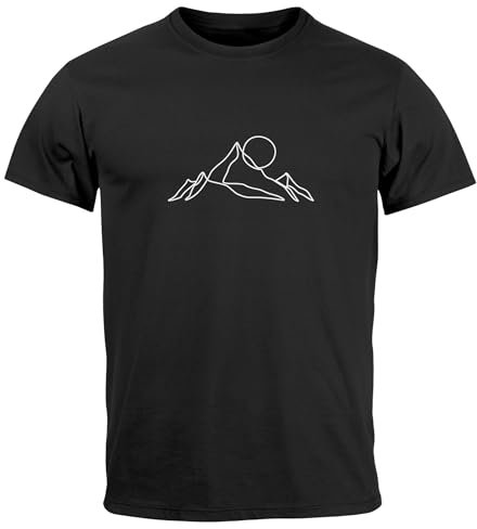 Neverless® Herren T-Shirt Berge Wandern Brustprint Aufdrucke Gebirge Outdoor Fashion Streetstyle schwarz 4XL