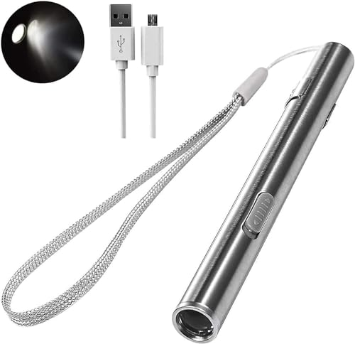 KEWAYO Piccola torcia a LED, Impermeabile in Acciaio INOX USB Ricaricabile Mini Torcia LED Handy Torcia a LED con Clip + USB Cavo