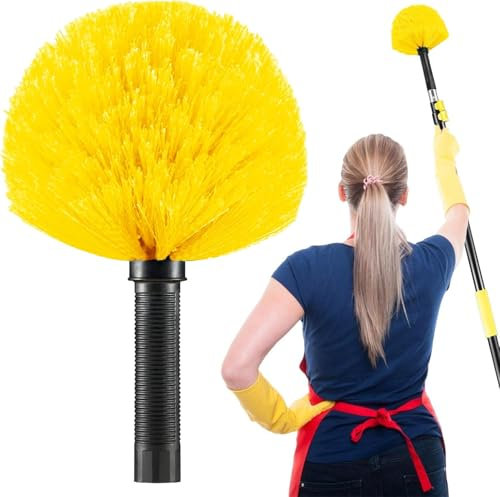 Cobweb Duster Brush Head, Spider Web Cleaning Tool, Indoor & Outdoor Use, Fits 3/4 Inch Acme Threaded Poles (Yellow)