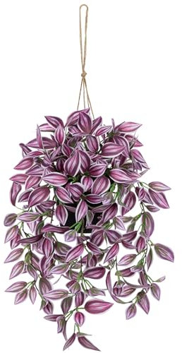 Oairse Fake Hanging Plants 17.7 Faux Watermelon Peperomia Silk Plants with Black Pot Artificial Hanging Greenery for Home Garden Balcony Front Porch Outdoor Decor