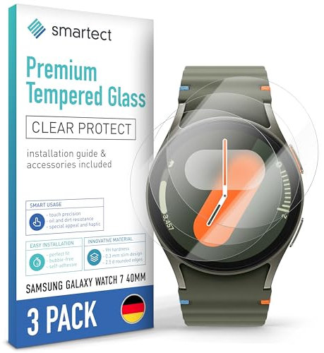 smartect Cristal Templado [3 Piezas, Clear] para Samsung Galaxy Watch 7 40mm, Protector de Pantalla HD Antiarañazos, Sin Burbujas, Dureza 9H, 0.3mm Ultra Transparente, Ultra Resistente
