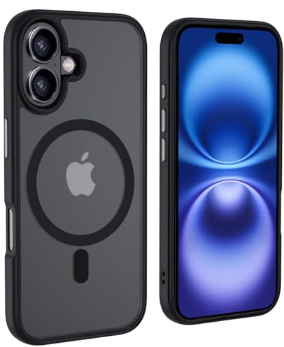 tigratigro Cover Magnetica per iPhone 16, Compatibile con MagSafe, Custodia Traslucida Opaca Posteriore Sottile Antiurto Protettiva Case, Protezione Antiurto di Grado Militare, Nero