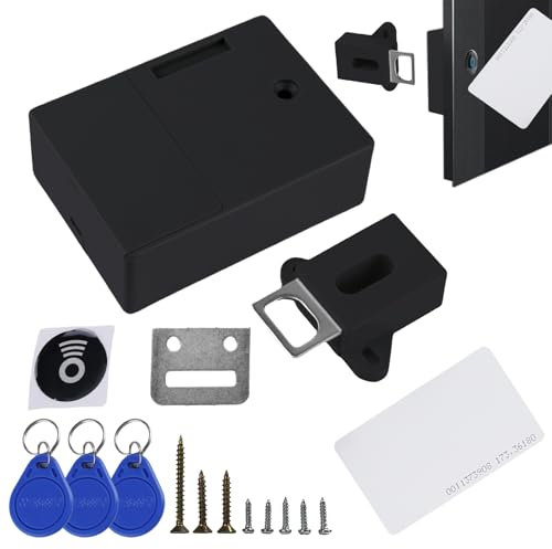 WIYETY Sensor de tarjeta IC de batería Cerradura del armario: SmartLock inteligente, cerradura de cajón, cerradura digital oculta invisible, sin agujero perforado, negro (pilas no incluidas)