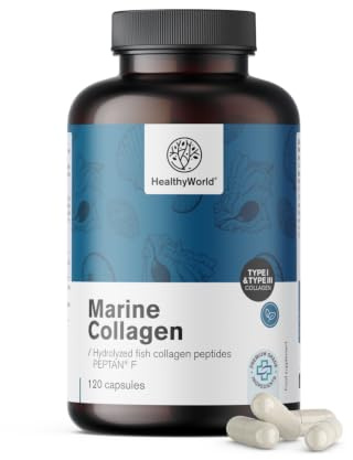 HealthyWorld Meereskollagen -120 Pflanzenkapseln - 1170 mg pro Tagesdosis | Hohe Konzentration, Hydrolysiertes Fischkollagen Typ I und III, 2 Monatsvorrat