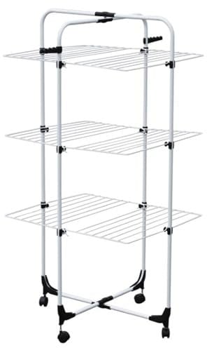 SF SAVINO FILIPPO Stendibiancheria stendino a Torre 3 Piani in Acciaio Bianco/nero stendi Panni da box doccia con Piedi Antiscivolo stenditura 30 Metri per casa Balcone Interno Esterno