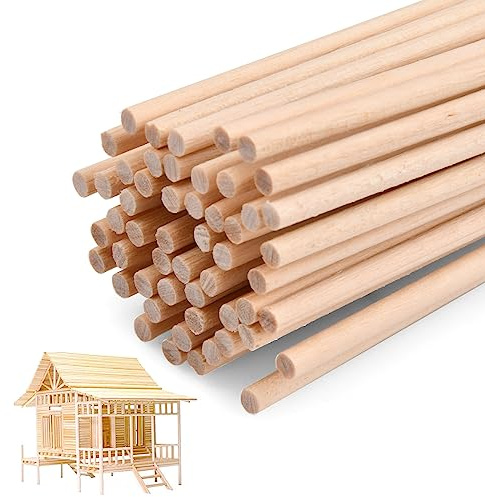 Husalsea Lot de 50 Bâtonnets en Bois pour Bricolage, 3mm x 30cm Bâtons en Bois Naturel, Tiges et Baguettes pour DIY et Art Créatif, Idéal comme Bâton Barbe à Papa
