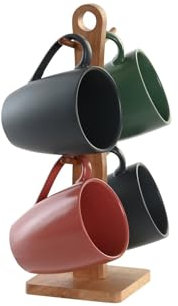 MUG SET 4 GRES RUBBERWOOD 19X13X31 300 ML, VERDE