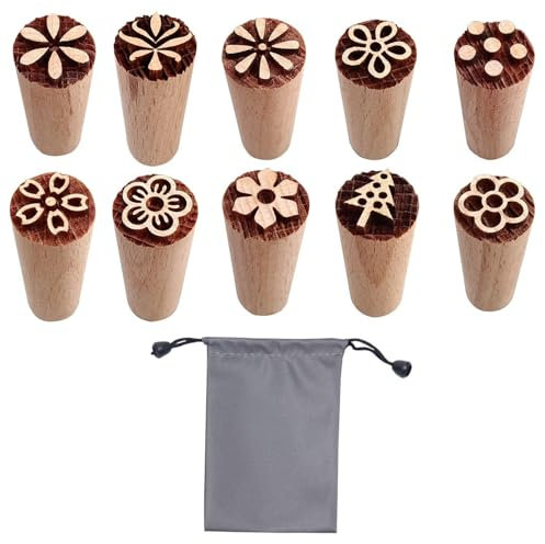 GTYHH 10 Holzstempel Und 1 Aufbewahrungstasche, Gravierte Stempel, Tonstempel, Niedliche Stempel, Scrapbooking-Stempel