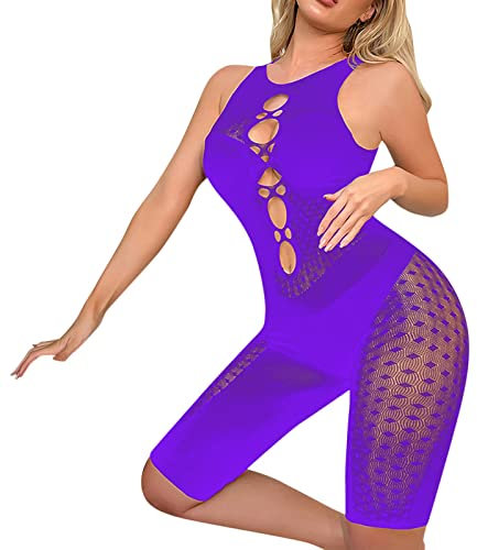 Sexy Lingerie Sexy Lingerie Plus Size Women Women Sexy Lingerie Sexy Summer Fishing Net Sexy Leggings Jumpsuit Mesh Pajamas Lingerie Female Quarter Cup Bra Sexy Lingerie (Purple, One Size)