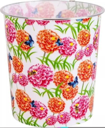 CELINO making your day 7.7L Waste Paper Dust Bin Rubbish Round Plastic Floral Office Bathroom Kitchen (Pink Orange Flowers)