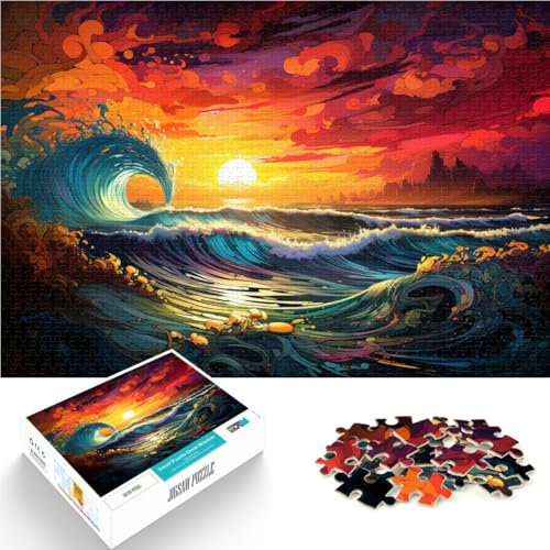 Puzzle für Kinder, Fantasie-Sonnenuntergangswellen für Erwachsene, 1000 Teile, Puzzle-Geschenke, 19.7 x29.5 ZollZoll, Holzbrett-Puzzles für Erwachsene und Kinder, Lernspielzeug