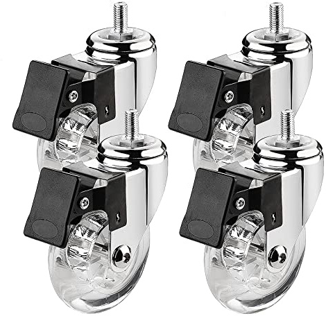 HSIRYAOHD Castor Wheels，Furniture Castors， Set of 4 75mm furniture swivel castors with M8 x 15, M10 x 15 grub screws and ball bearings, transparent rubber transport castors, single