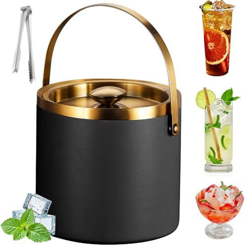 2L Insulated Ice Bucket with Lid – Double-Walled Stainless Steel, Vacuum-Sealed for Cocktails, Beer & Champagne – Ideal for Home Bars, Pubs, BBQs & Picnics (Black)