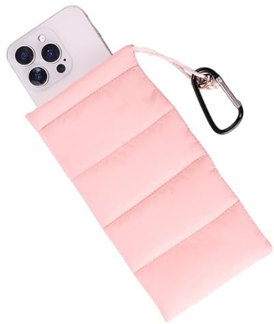 Thermal Phone Case with Carabiner, Universal Cellphone Pouch to Prevent Freezing and Overheating, Insulated Warm Phone Cover Bags Extend Battery Life for Outdoor Sports Lovers Gifts (Pink)