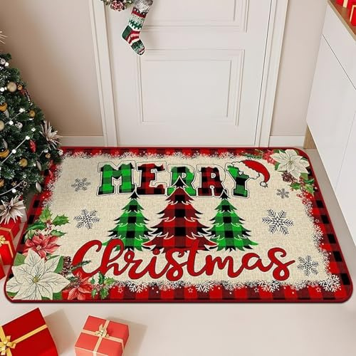 Christmas Decorations Door Mat Indoor and Outdoor Three Trees Home Decoration Pattern Welcome Mat for Non Slip Backing Front Door Porch and Home Bathroom Merry Xmas and Happy New Years Doormat 40x60cm