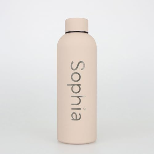 Personalised Engraved Insulated Water Bottle | Stainless Steel Water Bottle | Double Walled Drink Bottle Keeps 12 Hours Hot & 24 Hours Cold 500ML | Vaccum Flask (Beige Blush)