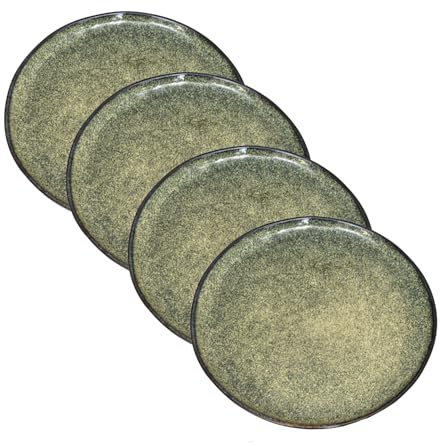 Darthome Set of 4 Green Reactive Glaze Stoneware Side Plates, Round Dining Plates, 20cm, Microwave and Dishwasher Safe