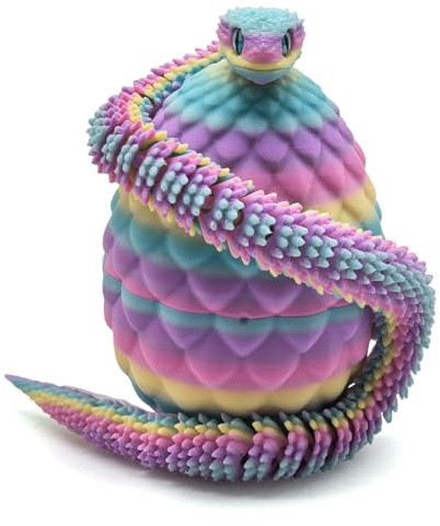 Fyunlle 3D-gedrucktes öffnendes Drachenei & Schlangenei mit 30cm gelenkiger Schlange – Einzigartiges Sammlerstück für D&D, LARP, Cosplay & Fantasy Fans, Deko & Geschenkidee (Regenbogen)