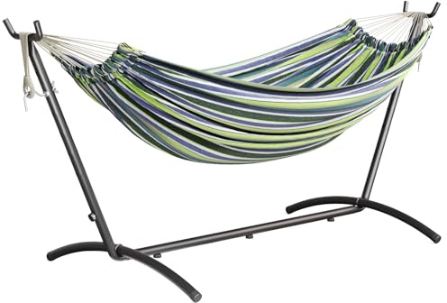Mondeer Hängematte mit Hängemattengestell, Doppel Baumwolle mit Gestell für 2 Personen, Tragbare Outdoor & Indoor Terrasse Hof Garten, Belastbarkeit bis 200 KG, Blaugrün