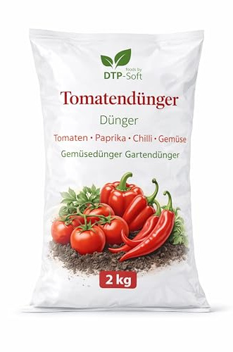 DTP-SOFT Tomatendünger 2kg - Paprika Dünger und Chili Dünger - Gemüsedünger für Tomaten, Paprika, Chili und Gemüsepflanzen - für kräftige Pflanzen, gesundes Wachstum und aromatische Früchte - für Gart