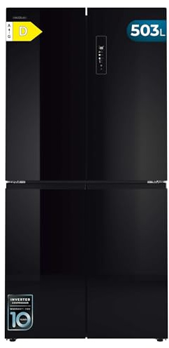 Cecotec Side-by-Side Kühlschrank mit Gefrierfach Bolero CoolMarket 4D 503 Black Glass D. 503 L, Energieklasse D, Total NoFrost, Multi AirFlow, FreshNess Hub, Höhe 177,5 cm, Breite 85 cm, Fast Freezing