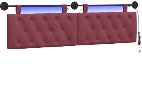vidaXL Hängendes Kopfteil Mit LED Licht Weinrot Stoff, Moderner Schlafzimmerkopf, rechteckiges Polster, Cozier Rückenlehne, minimalistische Deko, platzsparend
